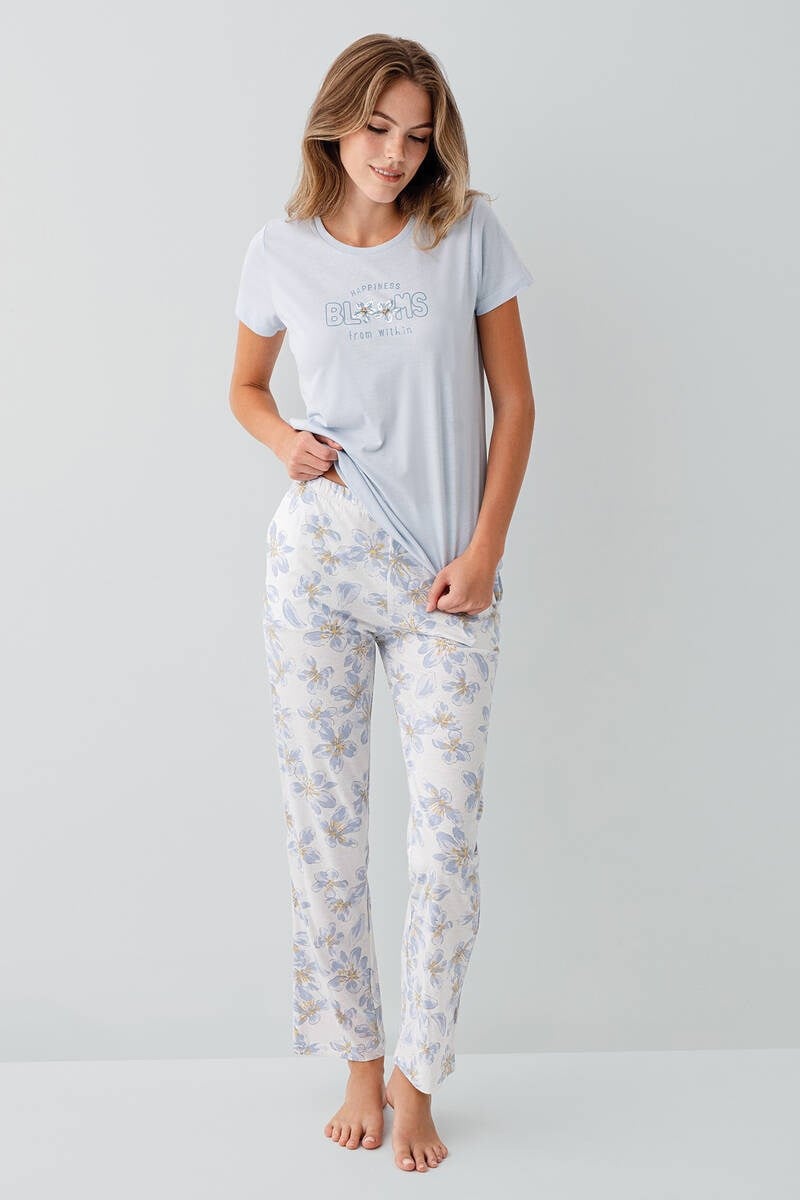 Arnetta Yarım Kollu Mavi Pijama Takımı