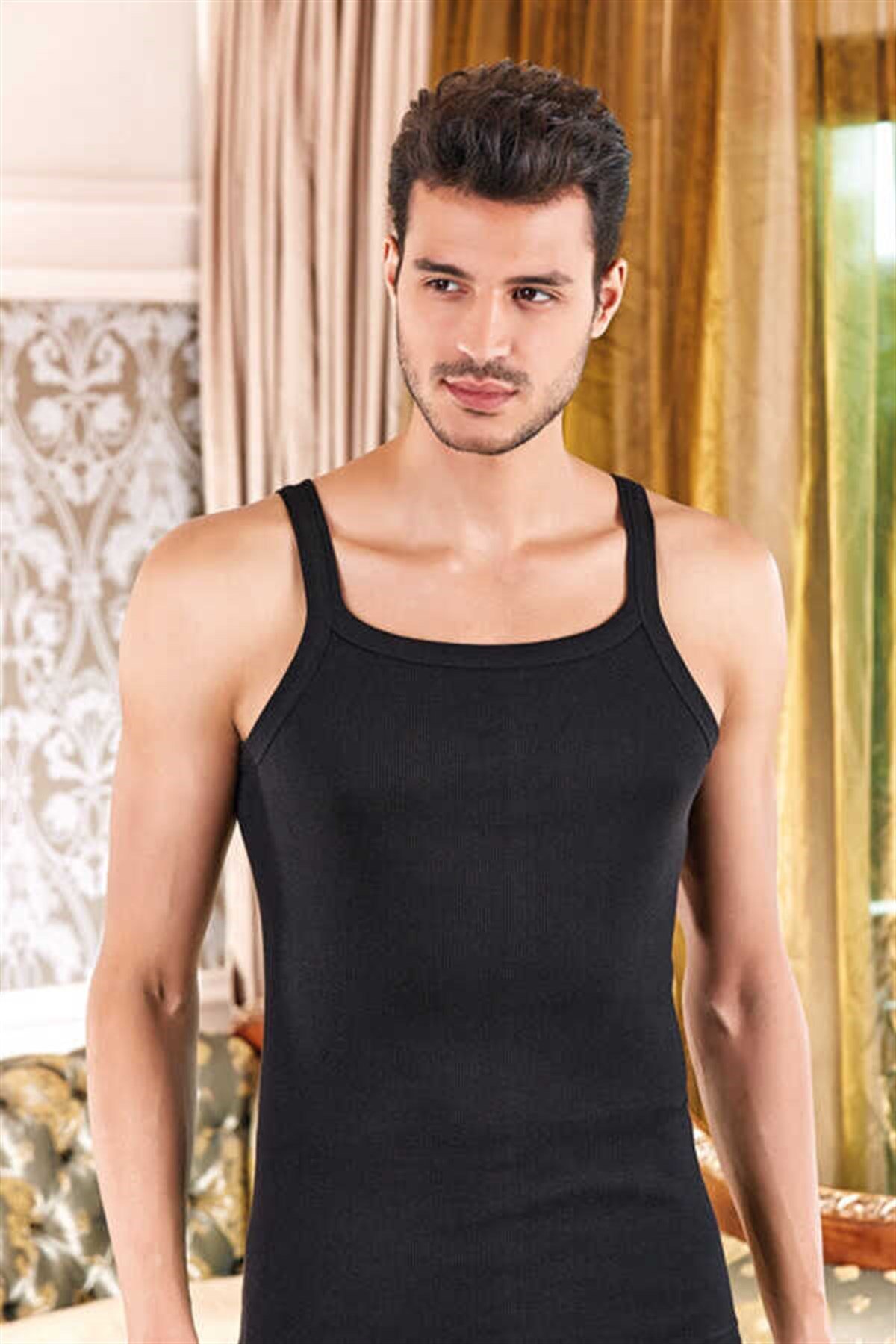 Erkek Siyah Kaşkorse İp Askılı Atlet (1044)