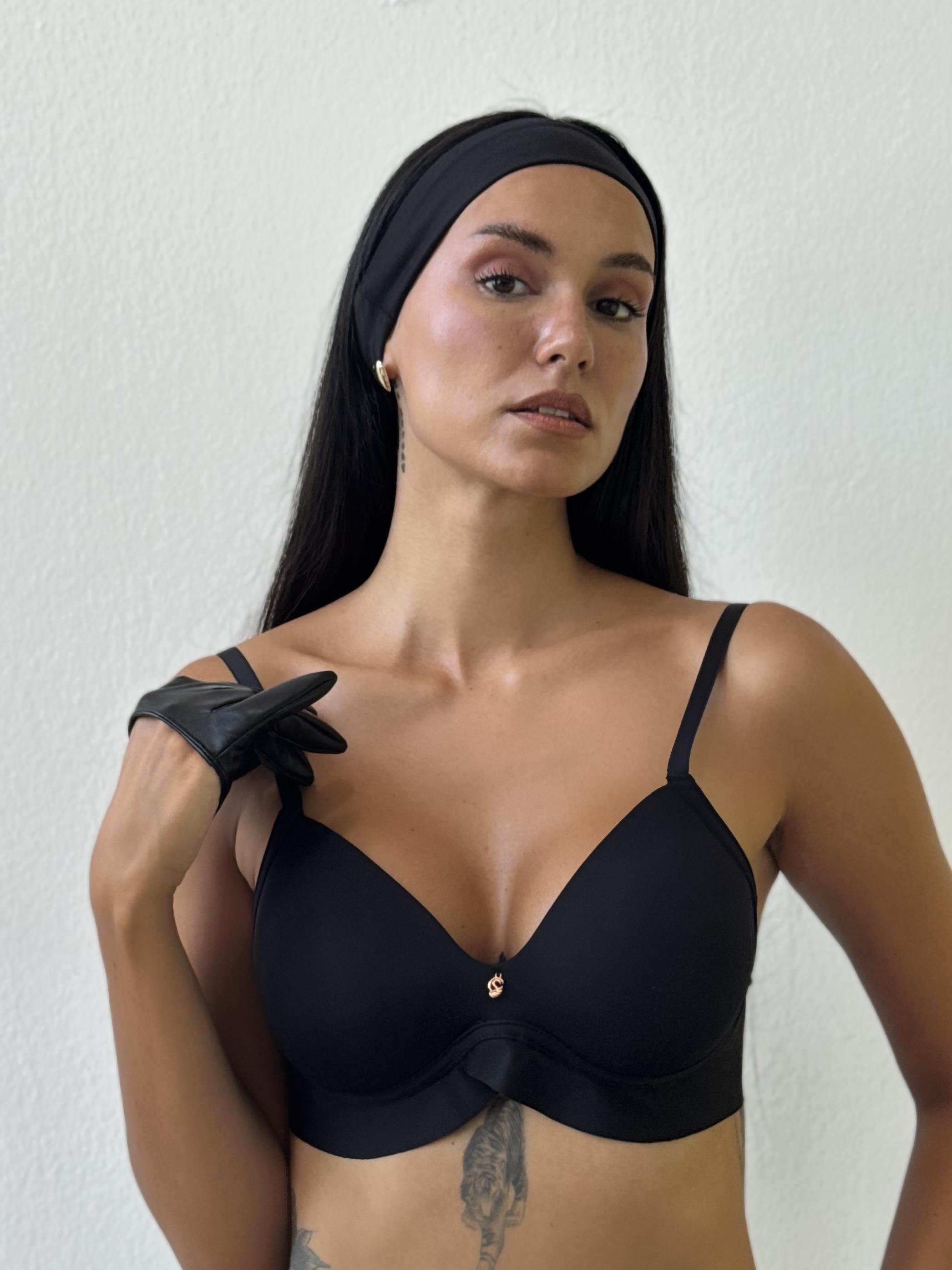 Lazer Kesim Hafif Destekli Siyah Sütyen (703)