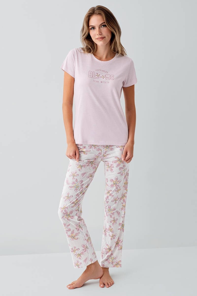 Arnetta Yarım Kollu Pembe Pijama Takımı