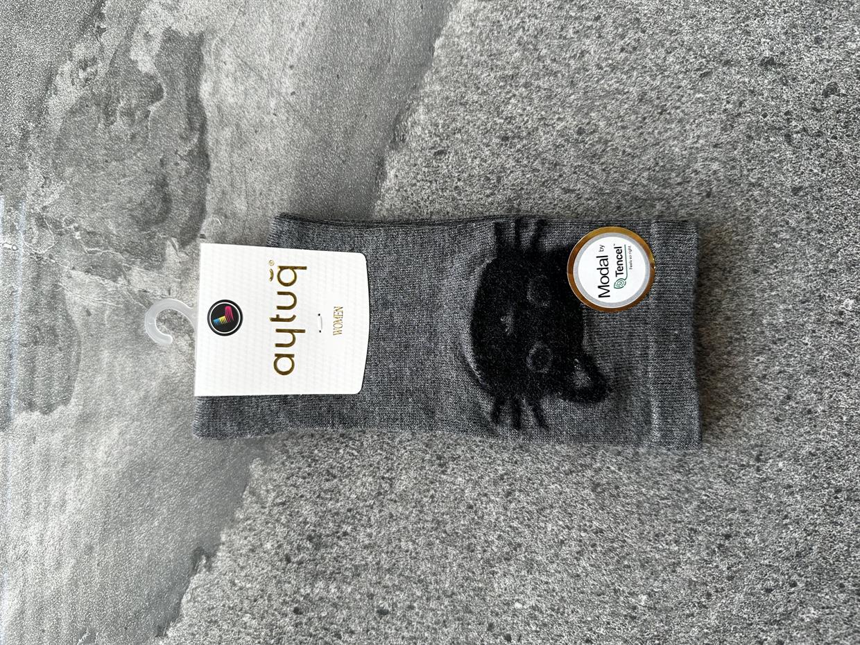 Aytuğ Kedi Desenli Gri Çorap