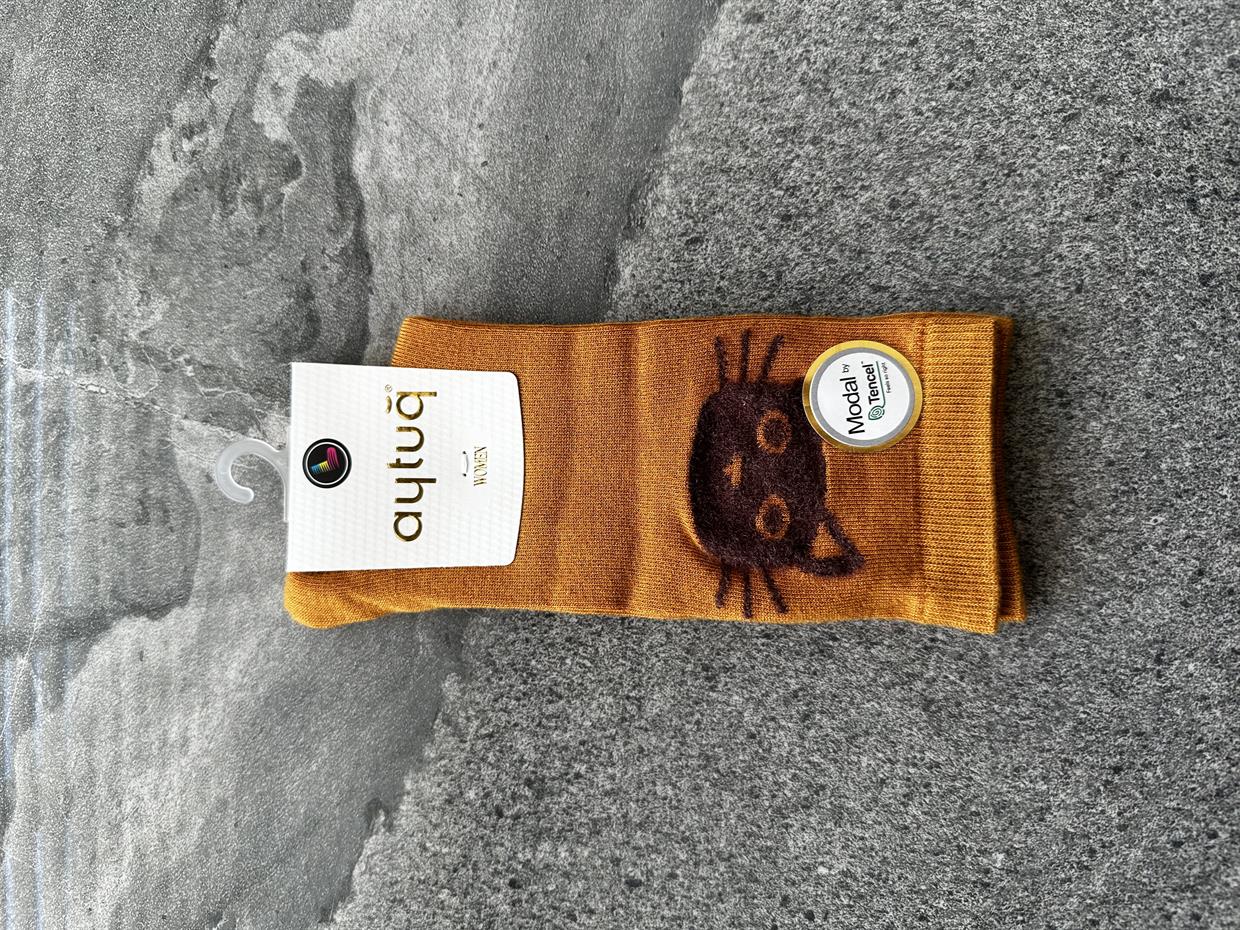 Aytuğ Kedi Desenli Hardal Çorap