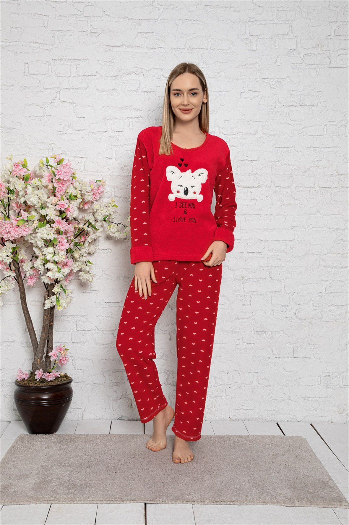 Cansoy Desenli Kırmızı Bayan Pijama Takımı (6054)
