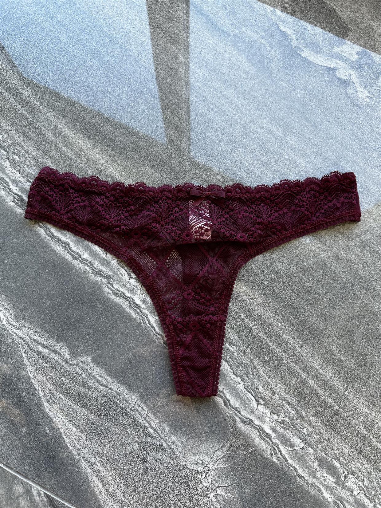 Dantelli Arka Pamuk Bordo Tanga