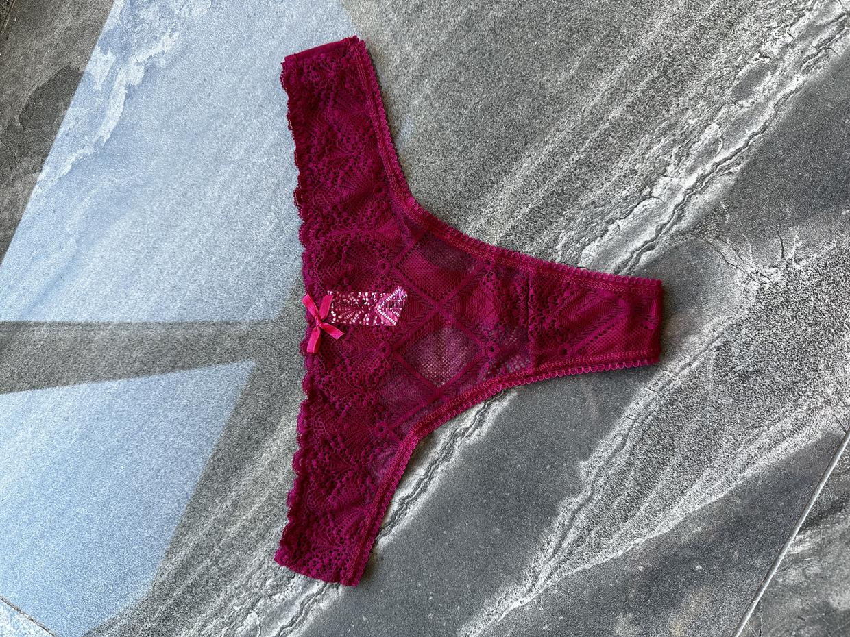 Dantelli Arka Pamuk Vişne Tanga