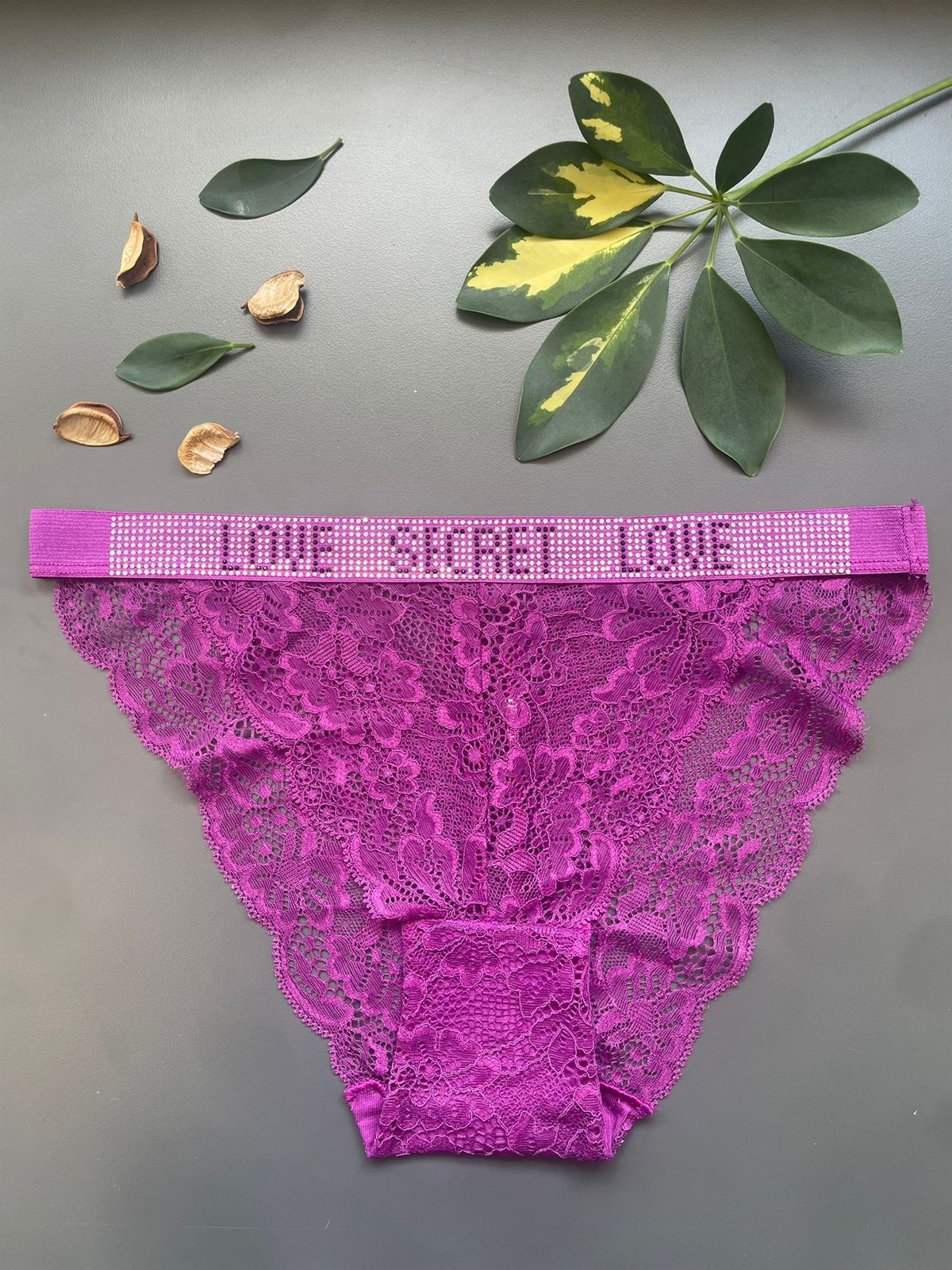 Dantelli Kemeri Taşlı Mürdüm Külot (4666)