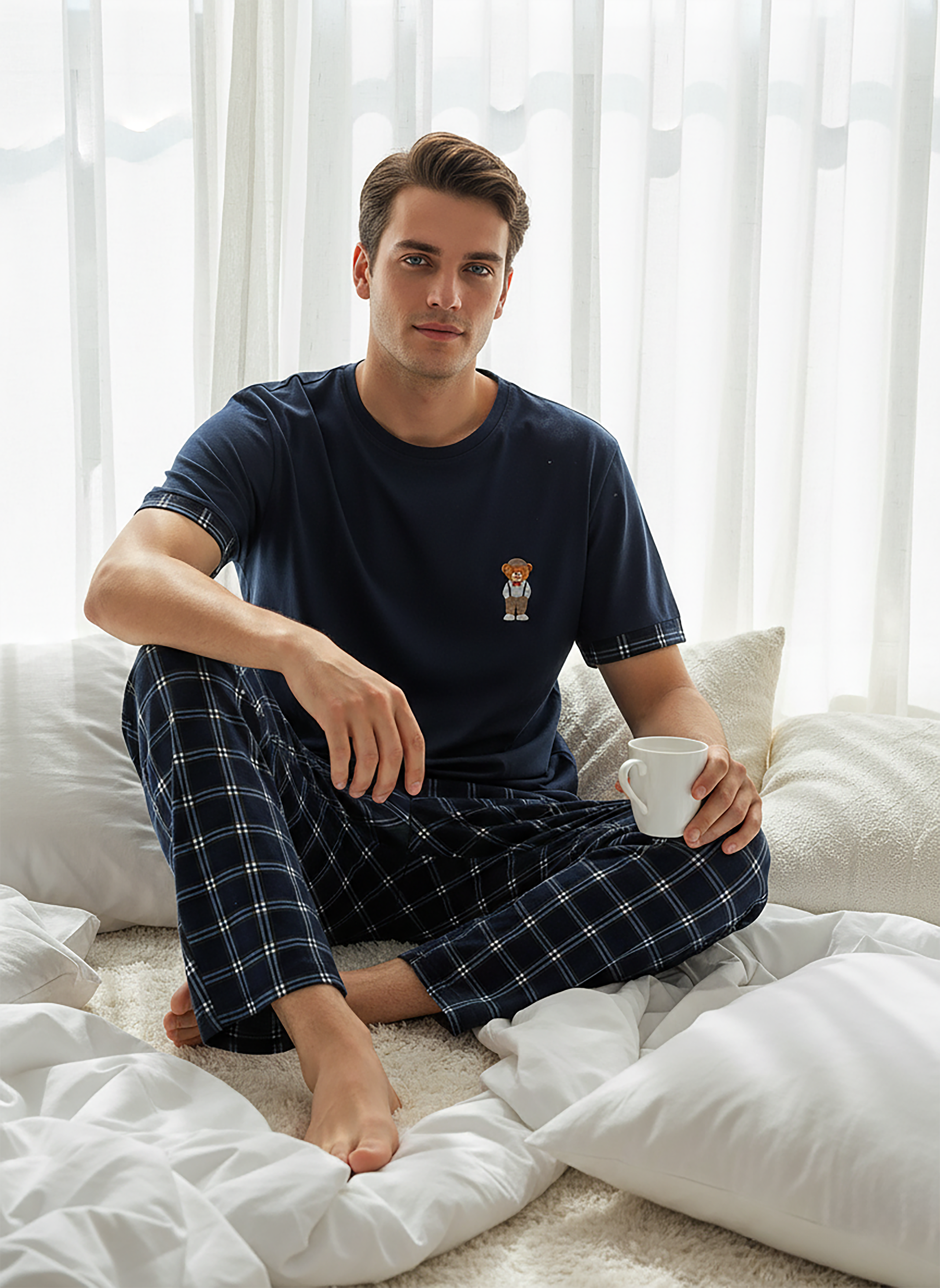 Erkek Kısa Kol Lacivert Pijama Takımı