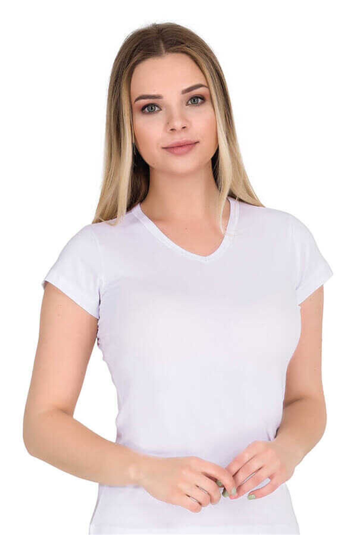 Kadın Beyaz V Yakalı Body (2132)