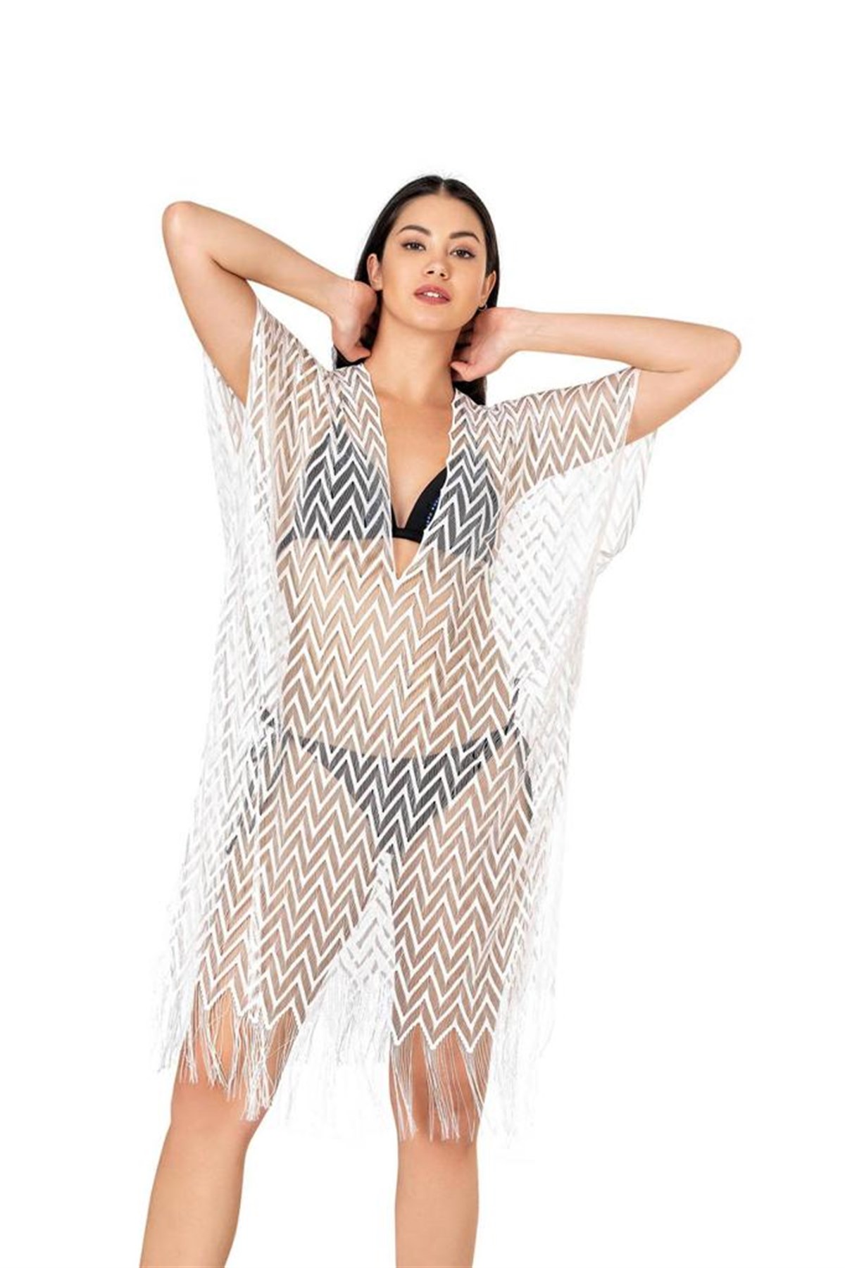 Ladytes Zigzag Desenli Beyaz Pareo