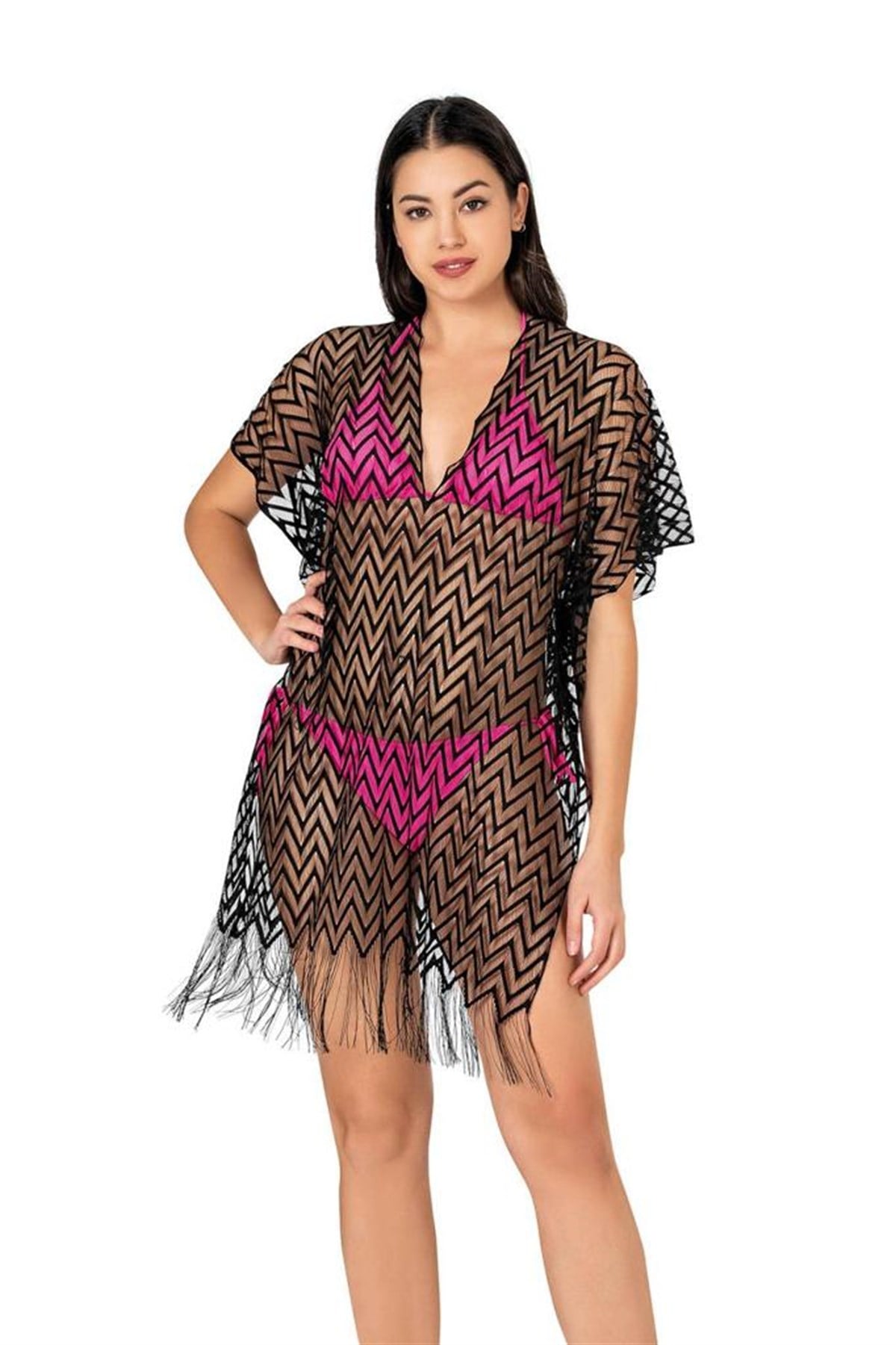 Ladytes Zigzag Desenli Siyah Pareo