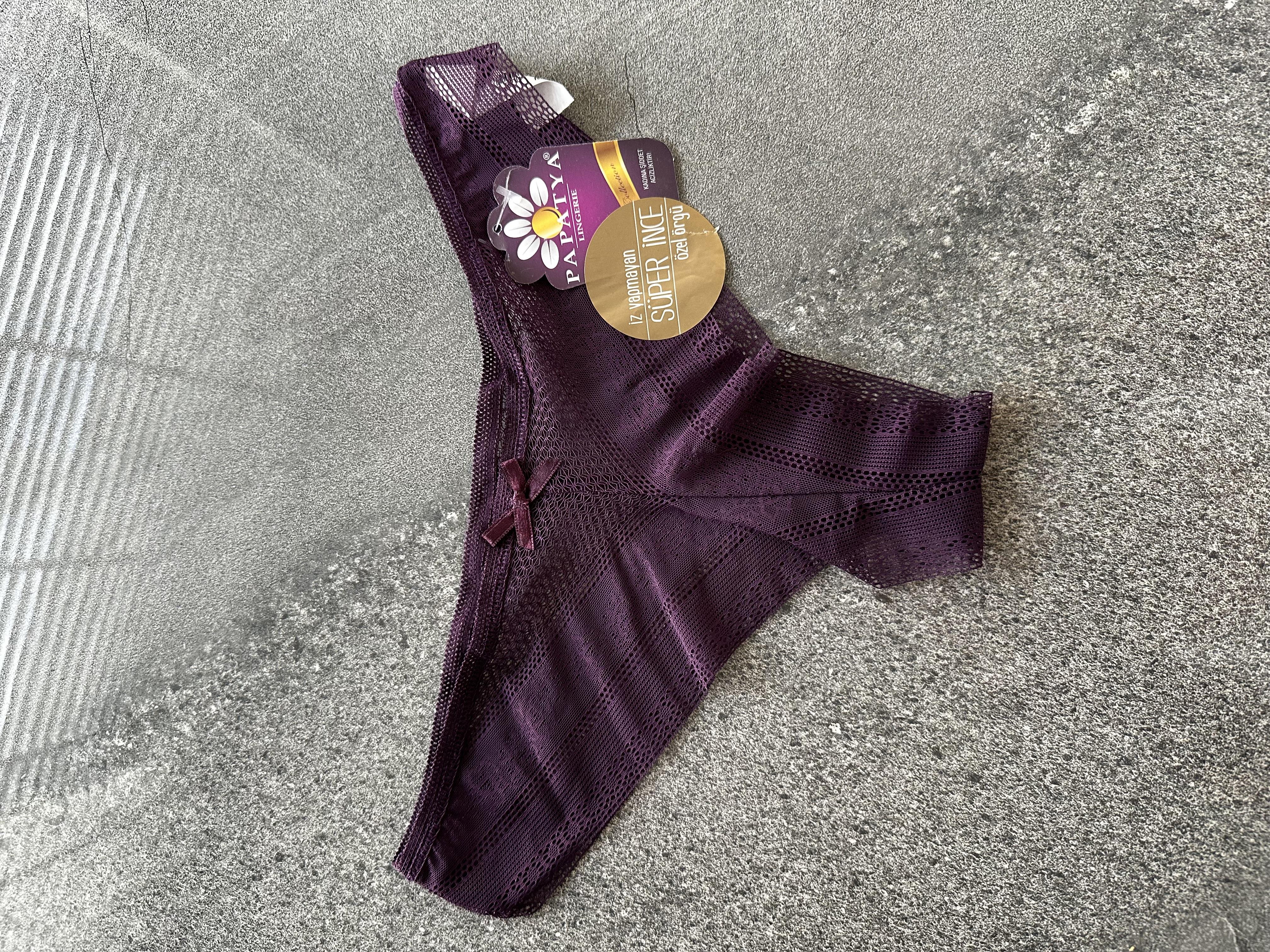 Özel Örgülü İz Yapmayan İnce Mürdüm Tanga