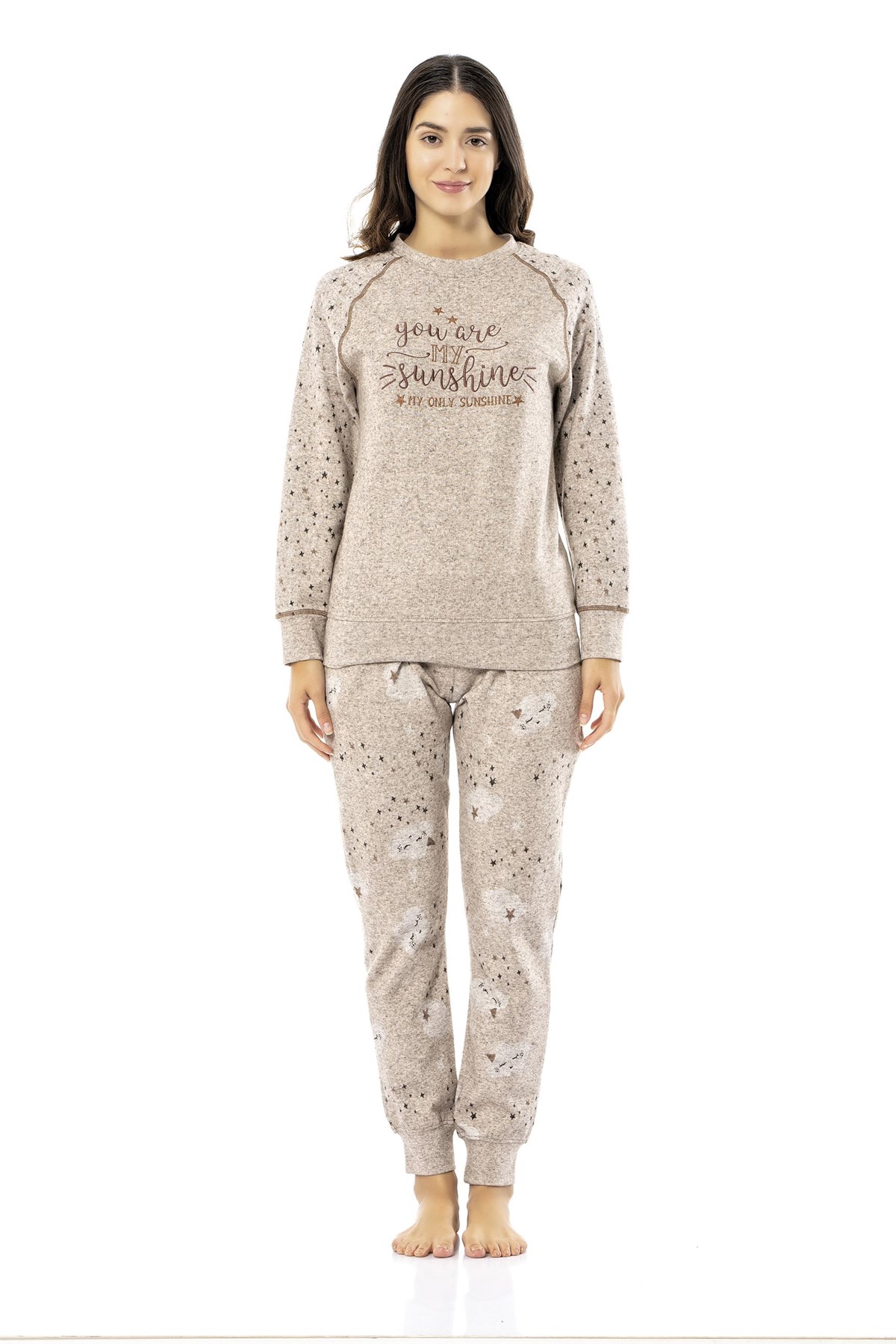 Poleren Kadın Bej Pijama Takımı