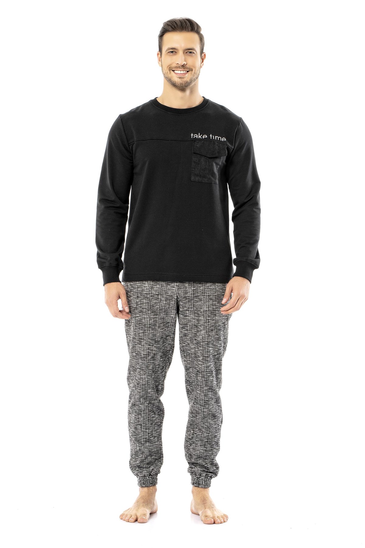 Poleren Siyah Uzun Kollu Pijama Takımı