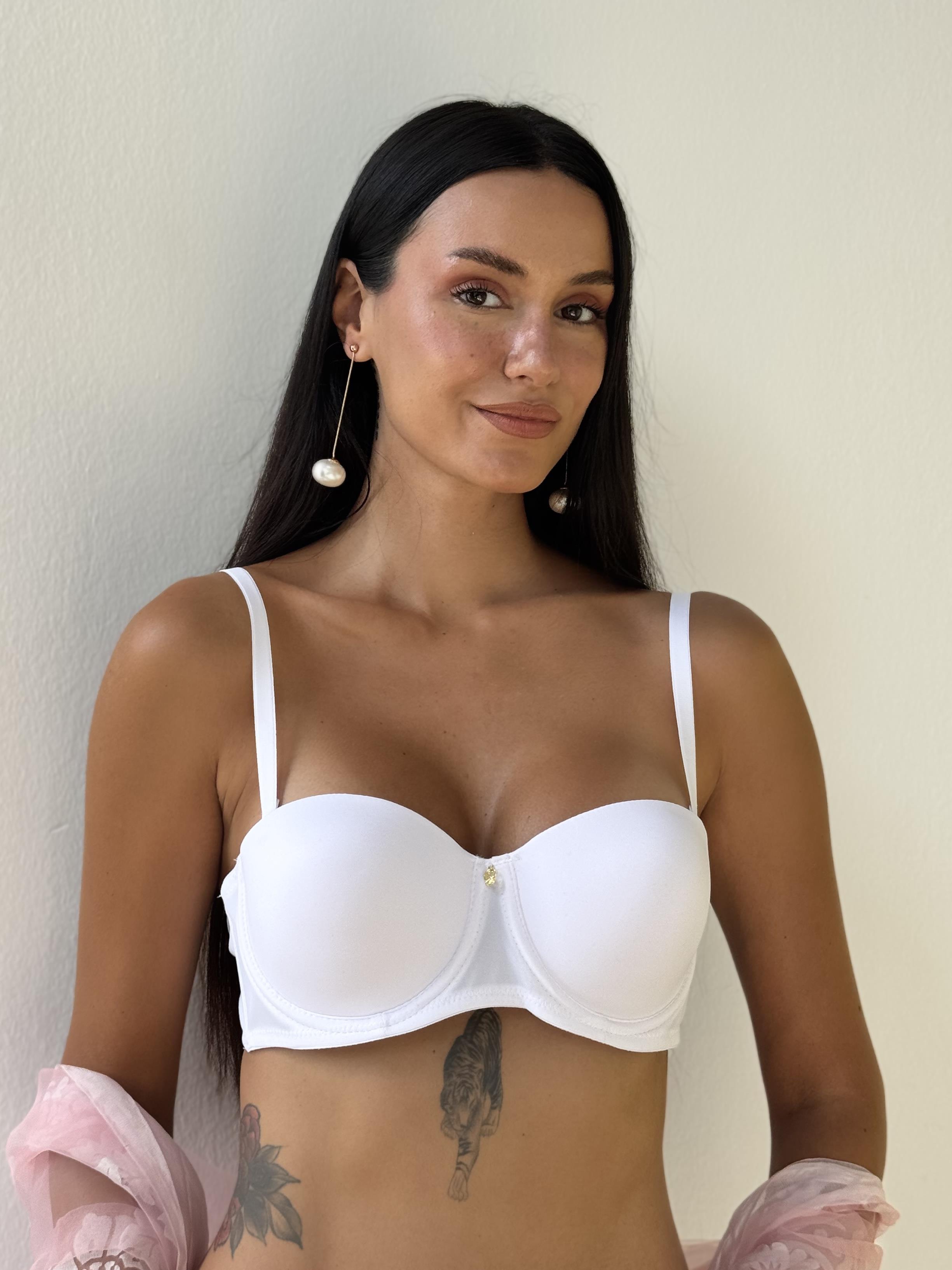 Slikonlu Straplez Destekli Beyaz Sütyen (728)