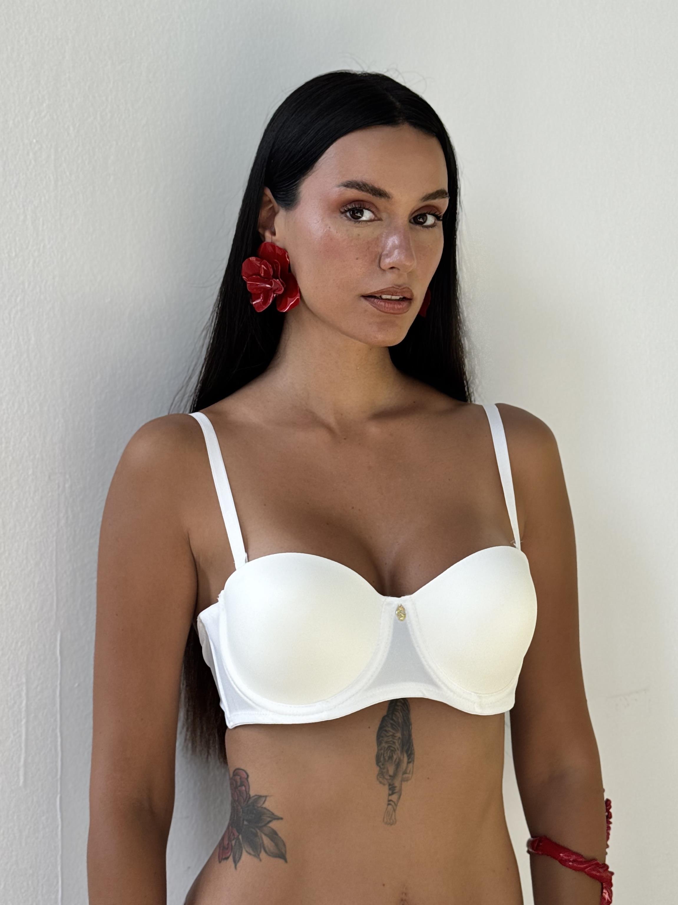 Slikonlu Straplez Destekli Ekru Sütyen (728)