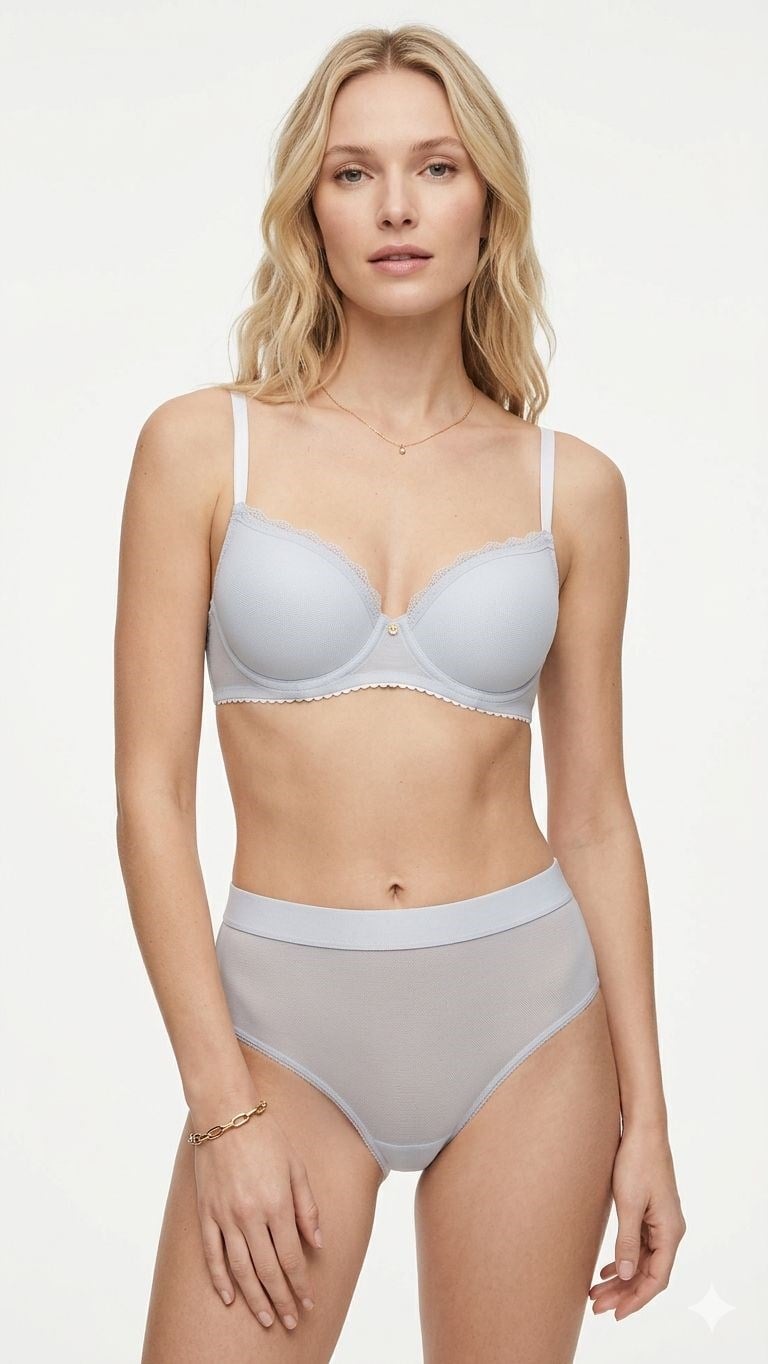 Tüllü Destekli Mavi Sütyen Takımı