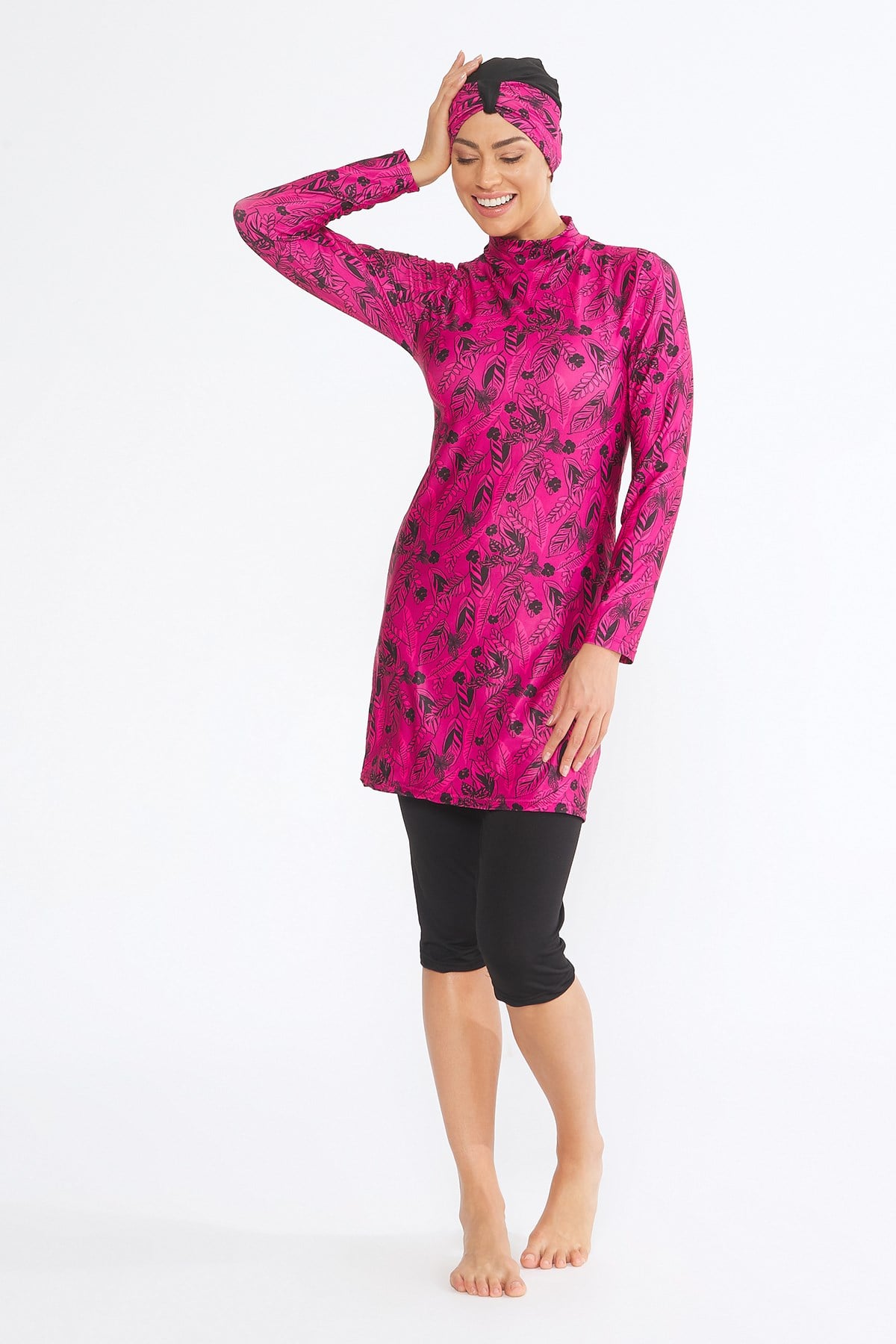 W3045 Lycra Baskı Tesettür uzun kol FUŞYA