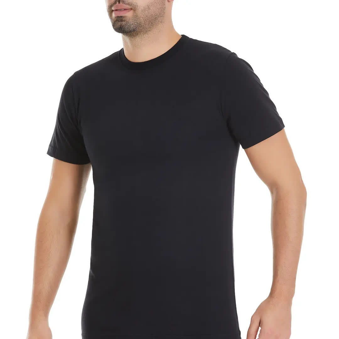 Yıldız Sıfır Yaka Pamuklu Kısakol Siyah Fanila Atlet - 51