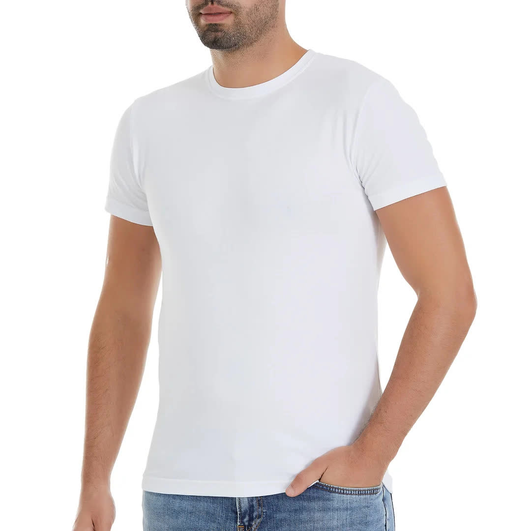 Yıldız Yuvarlak Yaka Kısakol Likralı Beyaz T-Shirt - 90