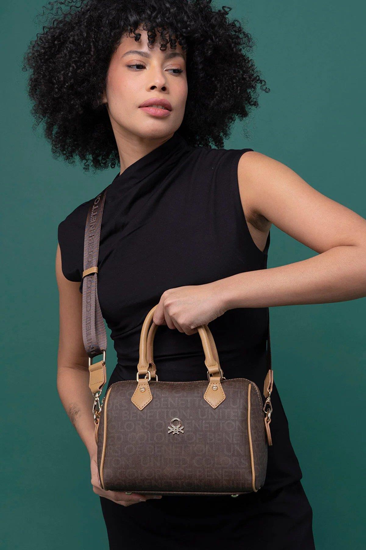 Benetton Kahve-Camel Monogram Eskitme Kadın El Çantası BNT-1287KADIN EL ÇANTA