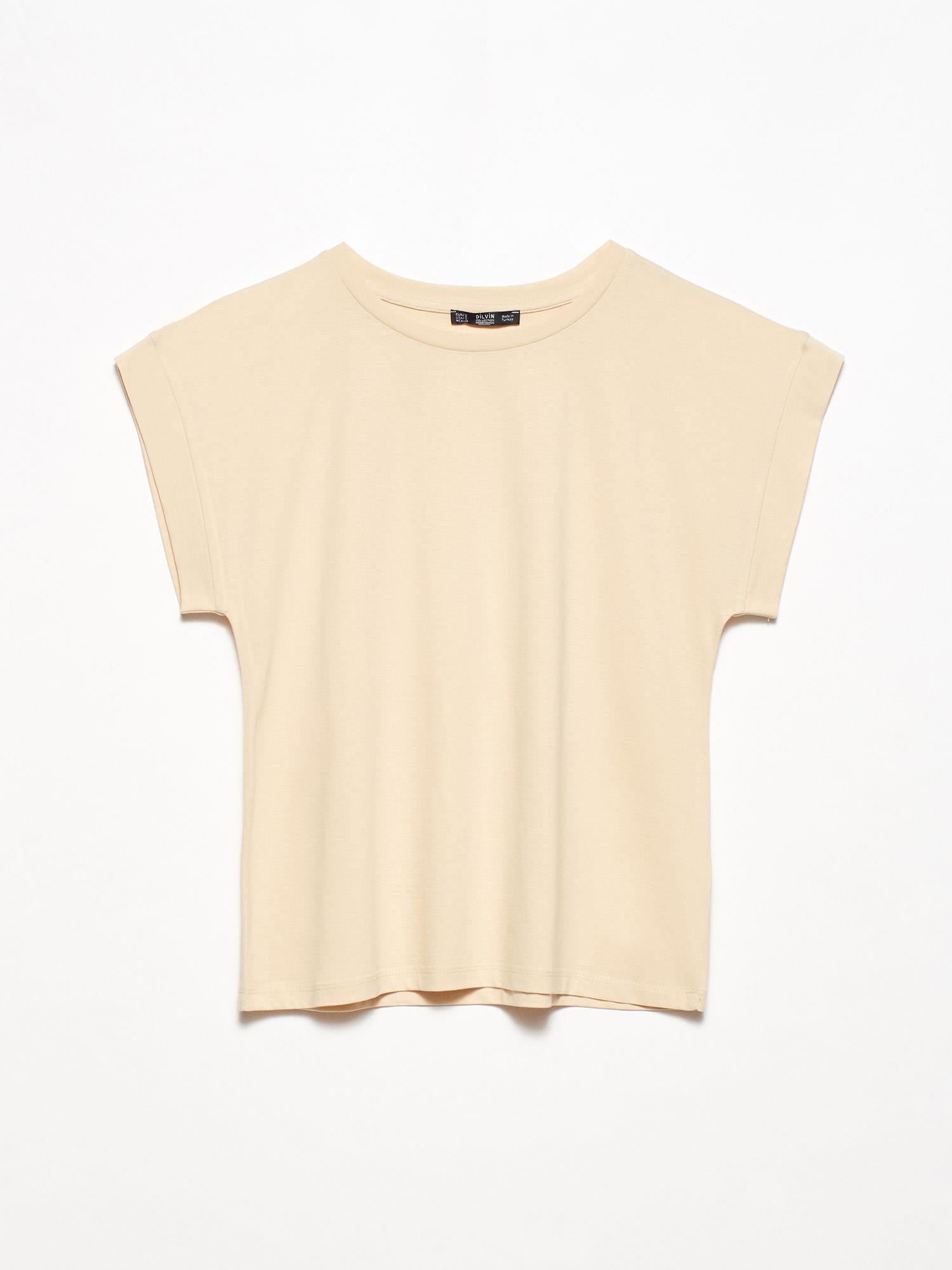 Dilvin Bej Bisiklet Yaka Penye Kadın T-Shirt 3504KADIN T-SHIRT