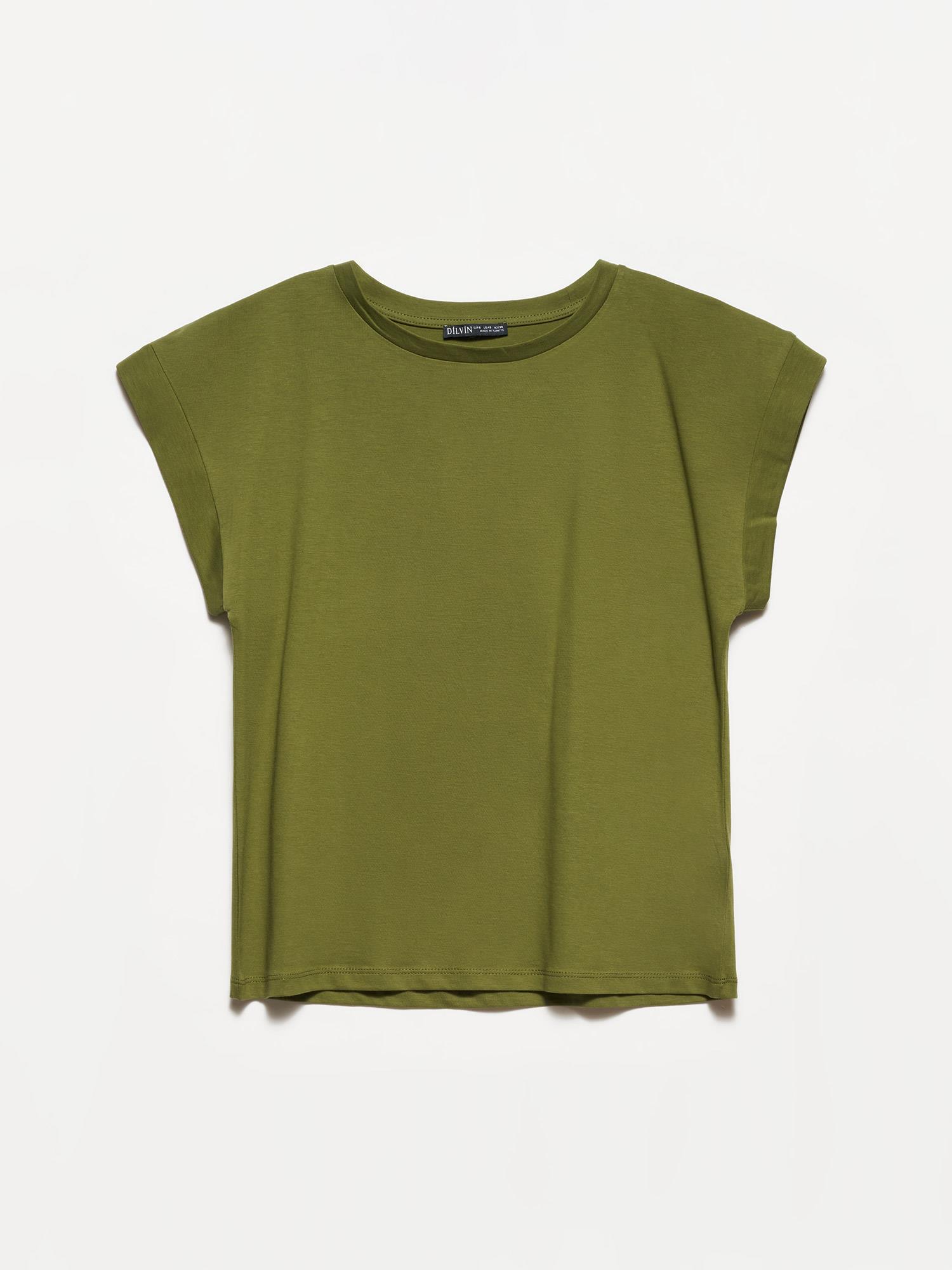 Dilvin Haki Bisiklet Yaka Penye Kadın T-Shirt 3504KADIN T-SHIRT