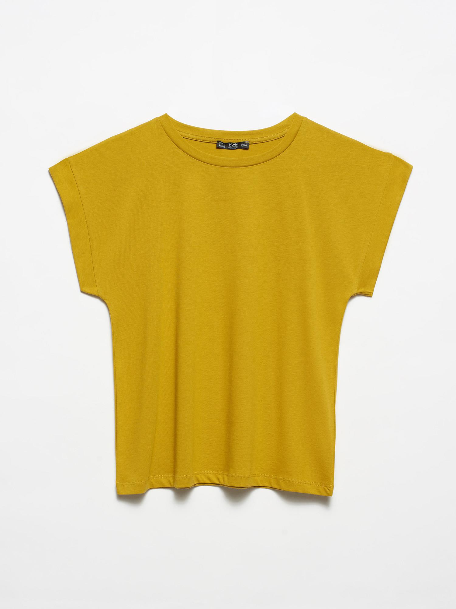 Dilvin Yağ Yeşili Bisiklet Yaka Penye Kadın T-Shirt 3504KADIN T-SHIRT