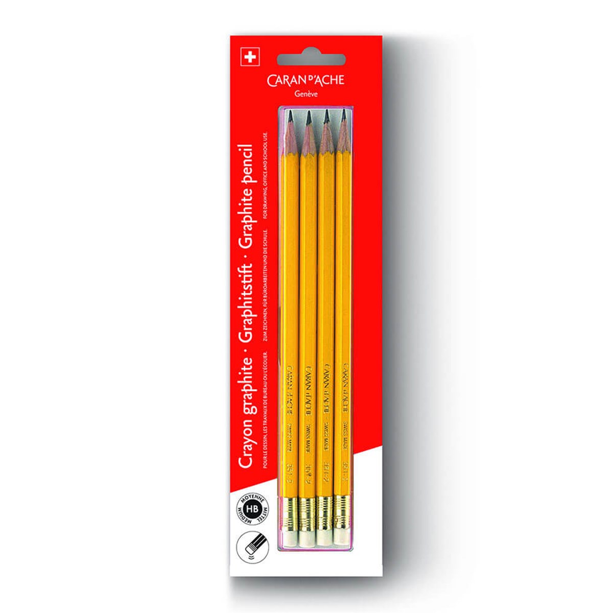 Caran Dache 4'lü Paket HB Silgili Ahşap Kurşun Kalem Seti 351-372Teknik Çizim ve Grafik KalemleriCaran D'Ache