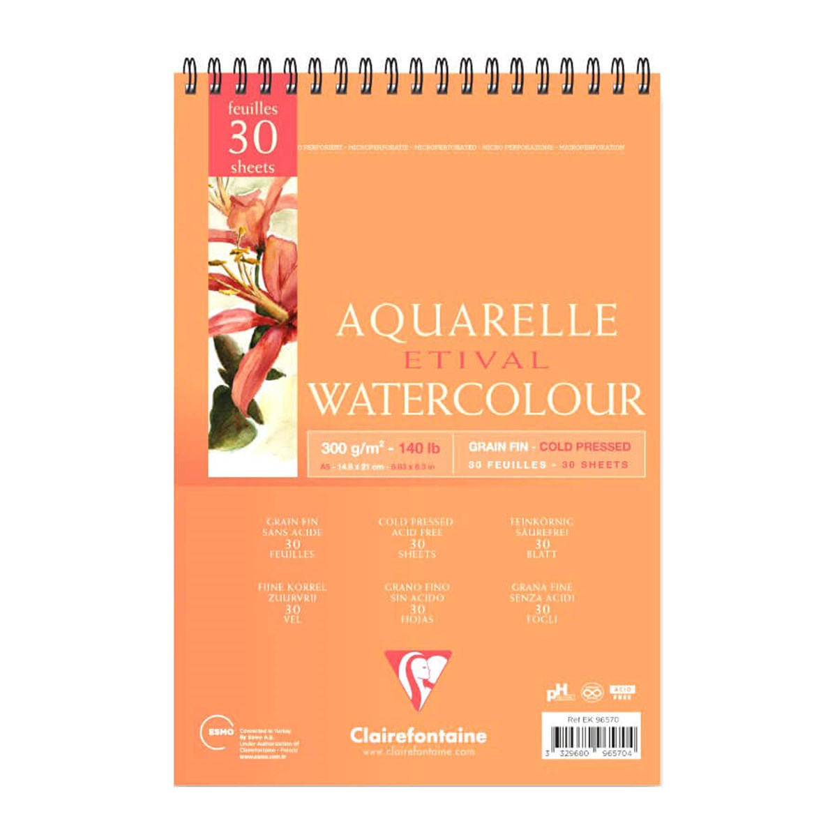 Clairefontaine Etival İnce Dokulu Sulu Boya Blok 300 gr A5 30 Yaprak Üstten SpiralliClairefontaine Etival İnce Dokulu Sulu Boya Blok 300 gr A5 30 Yaprak Üstten SpiralliSulu Boya BloklarıClairefontaine