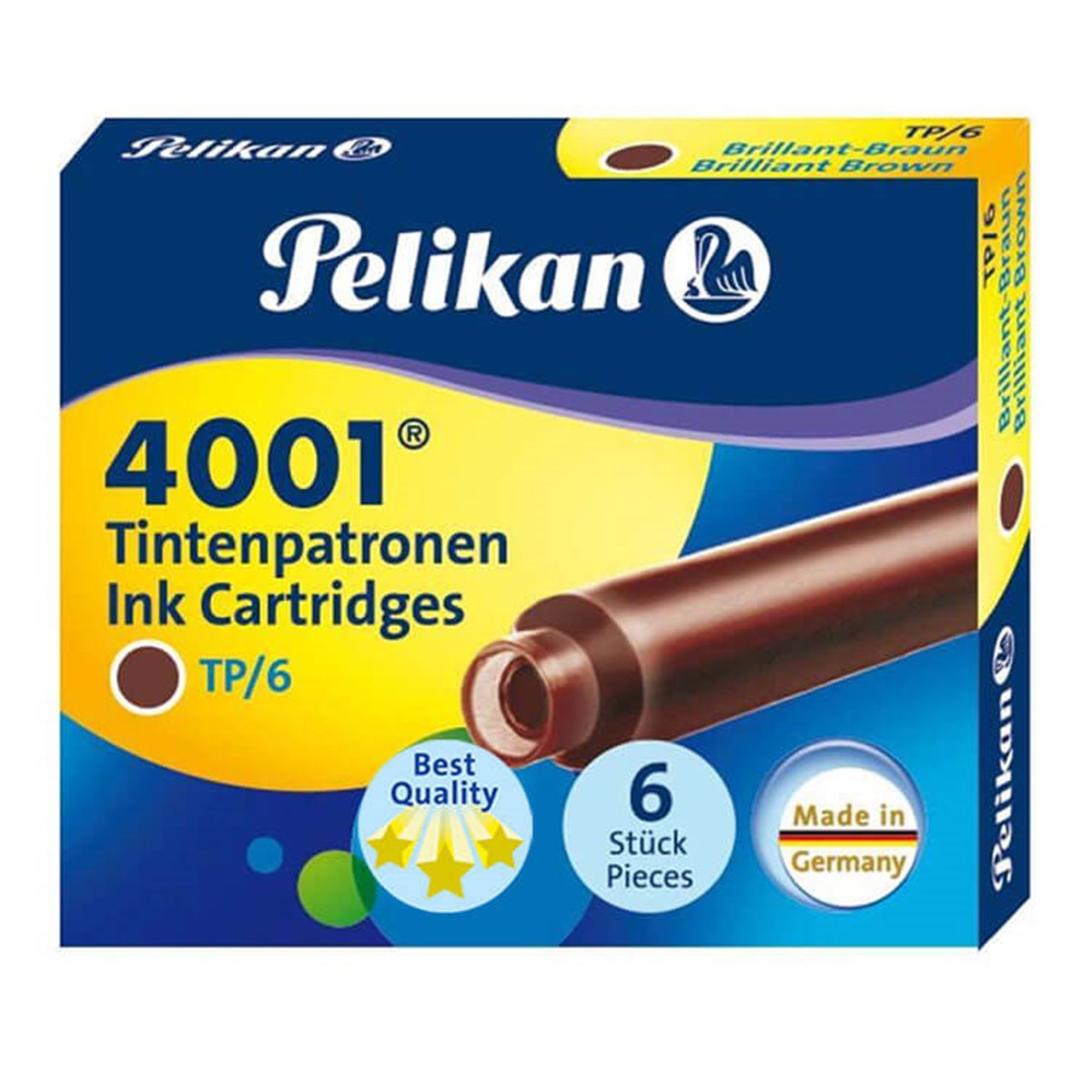Pelikan 4001 Dolma Kalem Kartuşu Kahverengi 6'lıPelikan 4001 Dolma Kalem KartuşuMürekkepler ve KartuşlarPELİKAN
