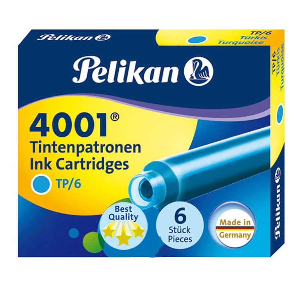Pelikan 4001 Dolma Kalem Kartuşu Turkuaz 6'lıPelikan 4001 Dolma Kalem KartuşuMürekkepler ve KartuşlarPELİKAN