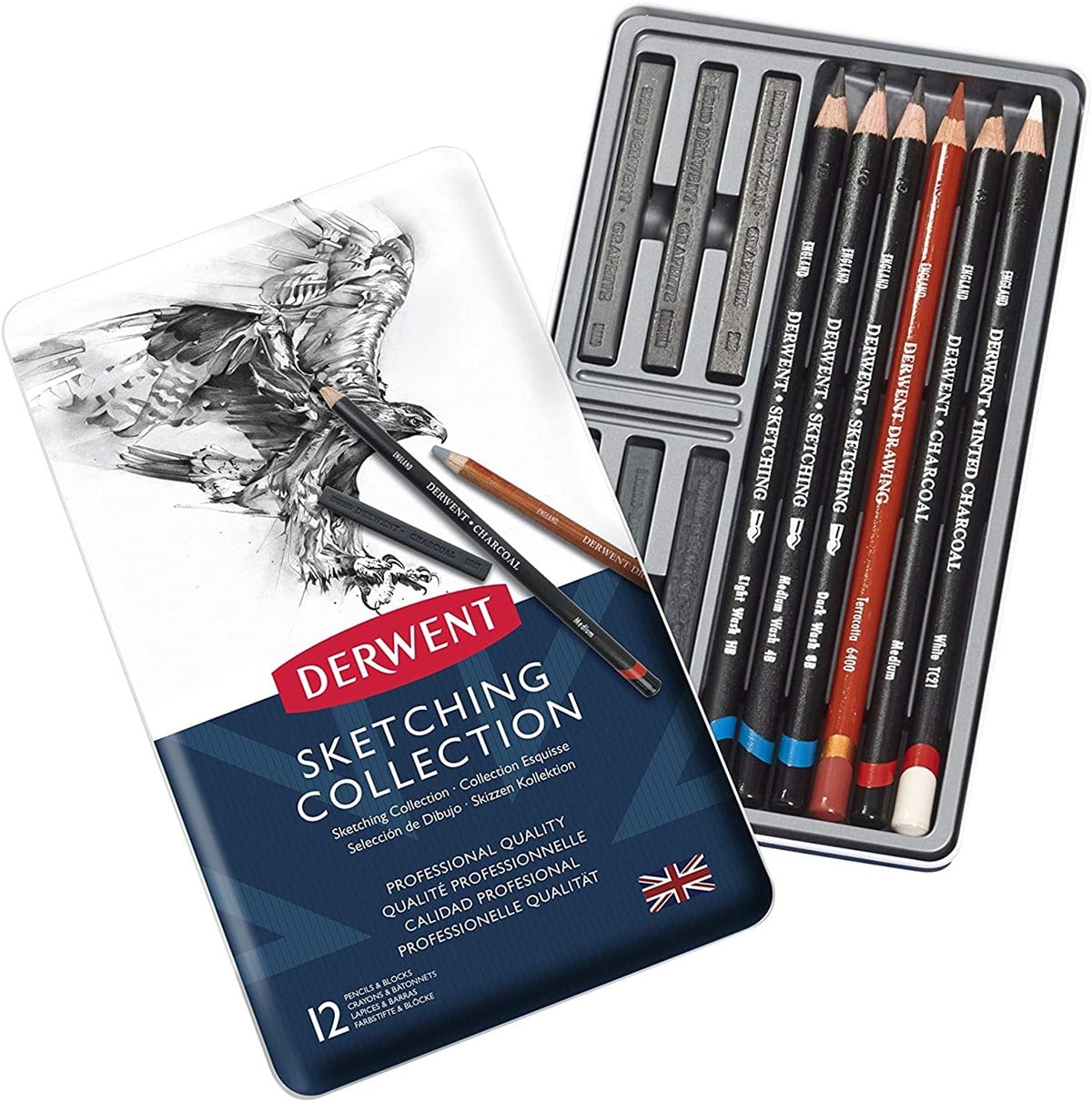 Derwent34305Derwent Sketching Collection 12'li Teneke Kutu Eskiz Kalemi 34305