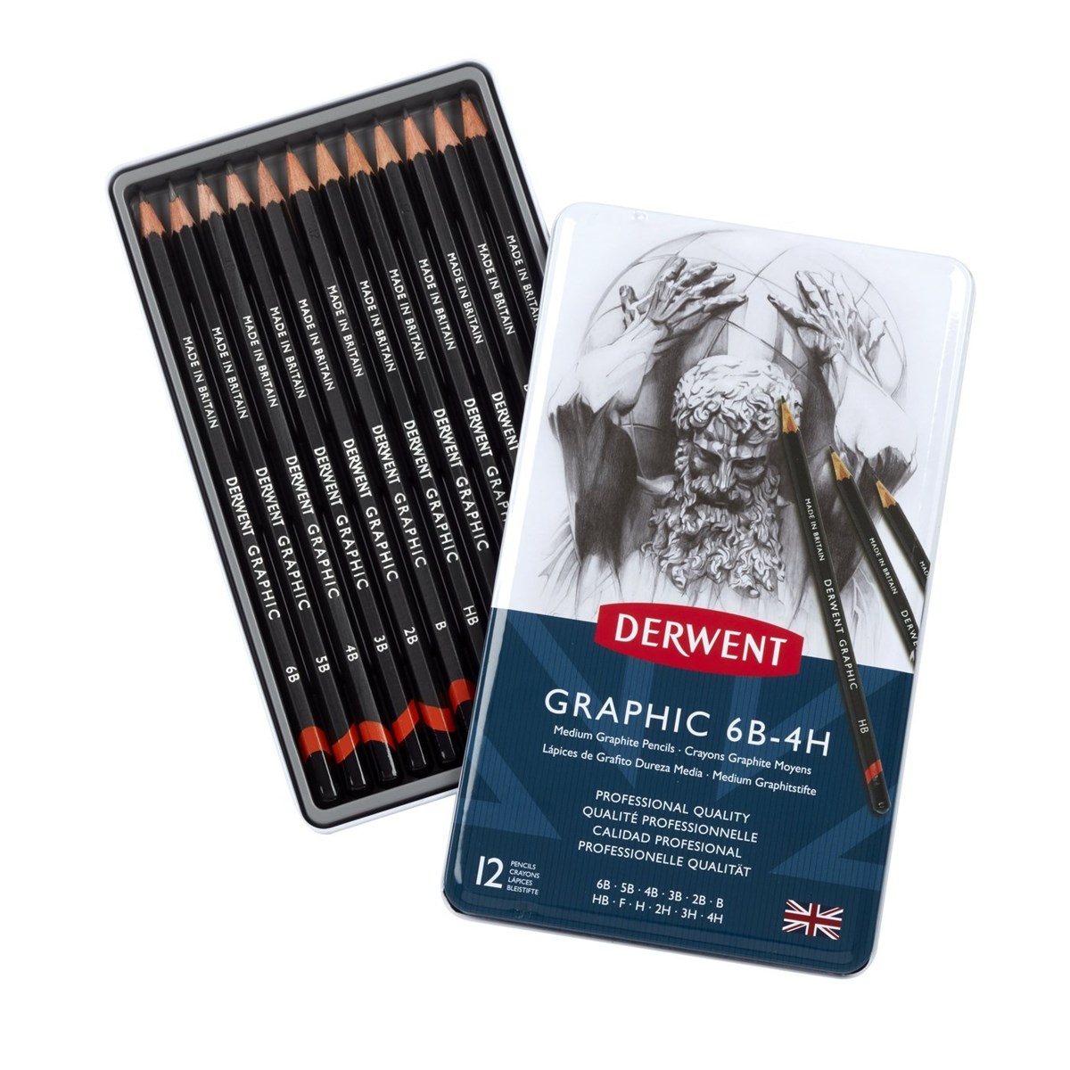 Derwent34214Derwent Graphic 6B-4H Profesyonel Dereceli Kalem Seti 34214