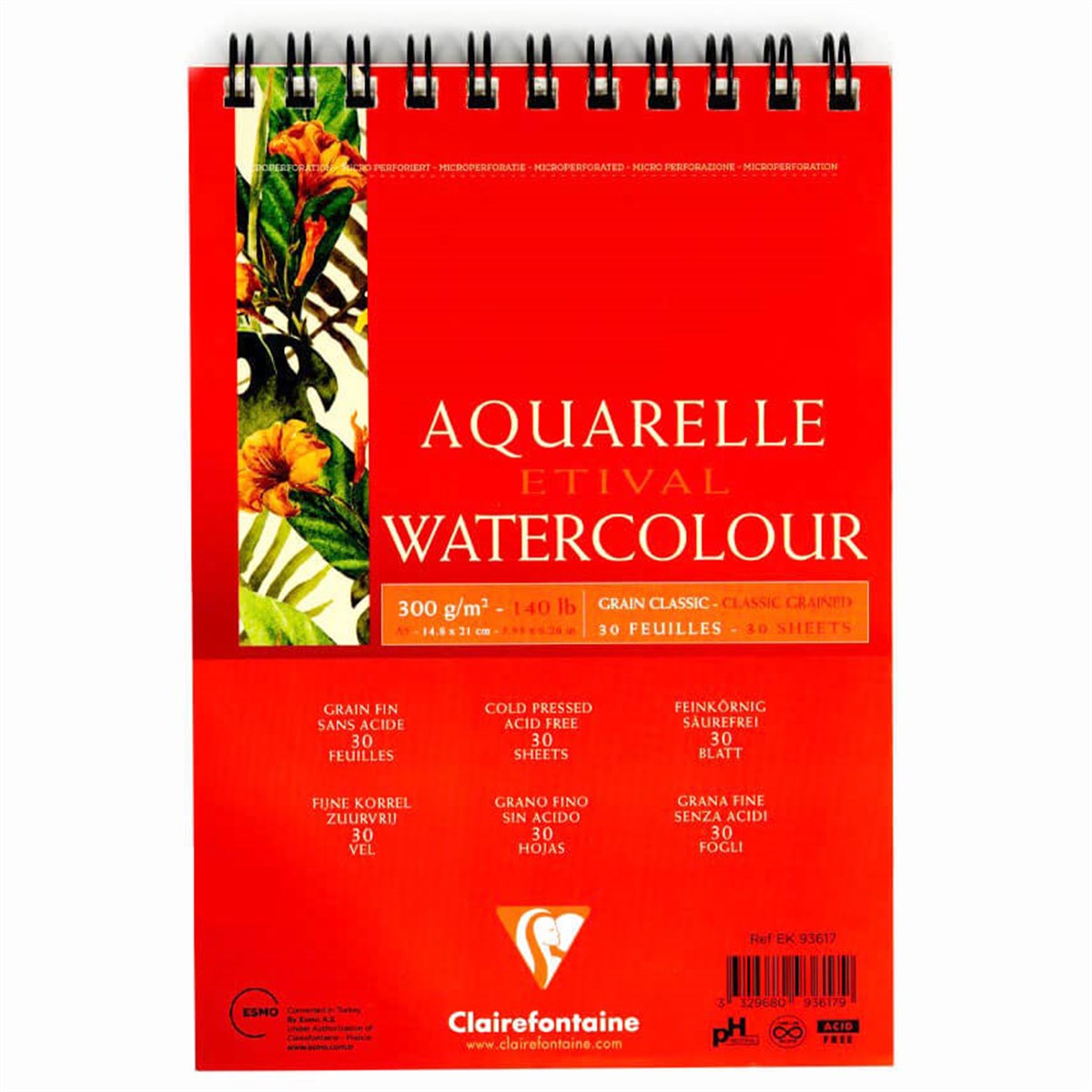 Clairefontaine Etival Classic A5 300 gr Üstten Spiralli 30 YaprakClairefontaine Etival Classic A54 3200 gr Üstten Spiralli 30 YaprakSulu Boya BloklarıClairefontaine