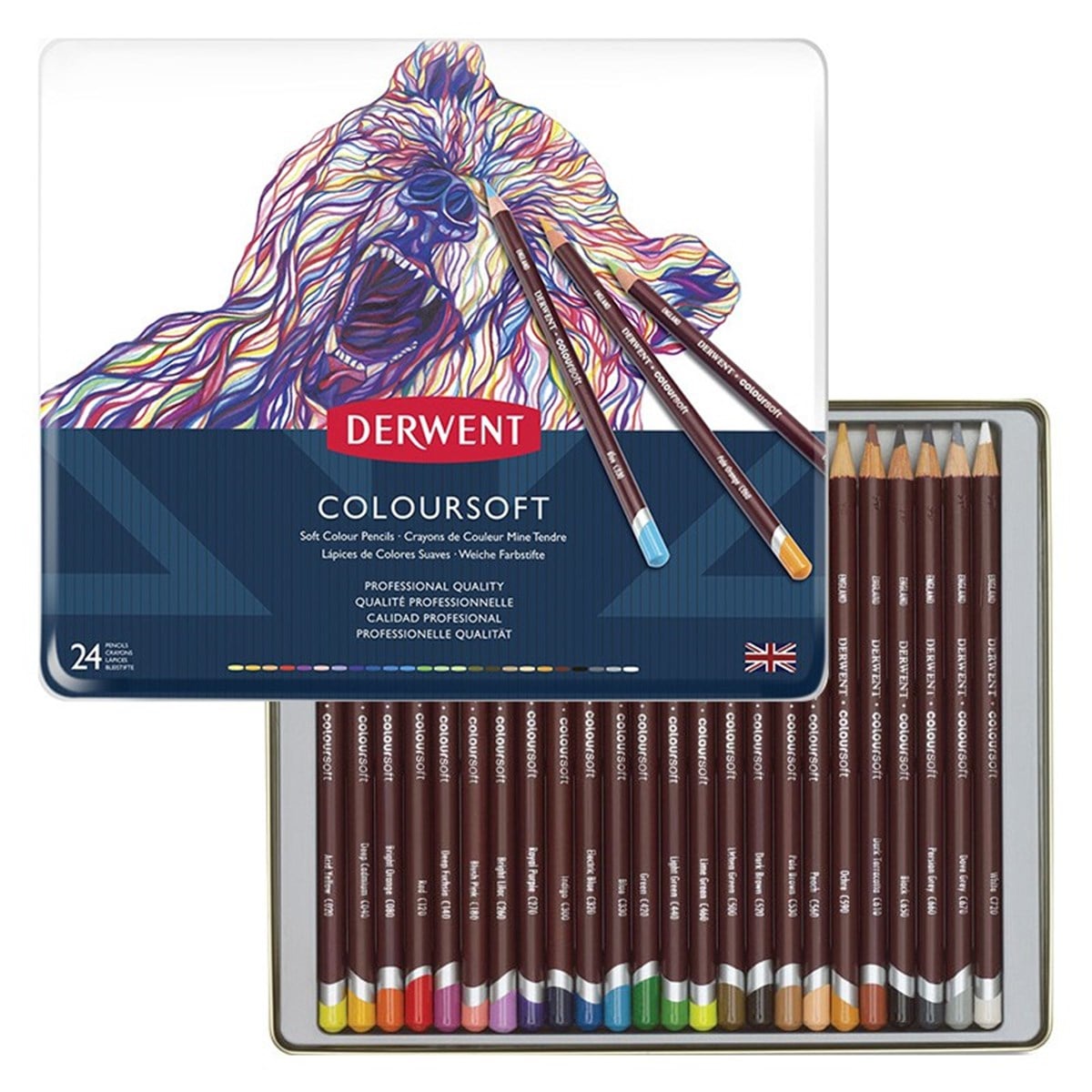Derwent0701027Derwent Coloursoft Kuru Boya Kalemi 24 Renk Teneke Kutu