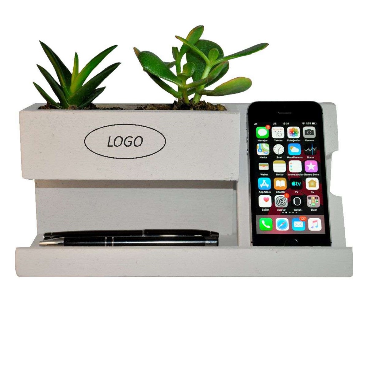 Larte Balkonlu Beton Çiçeklik ve Kalemlik & Telefon Desk