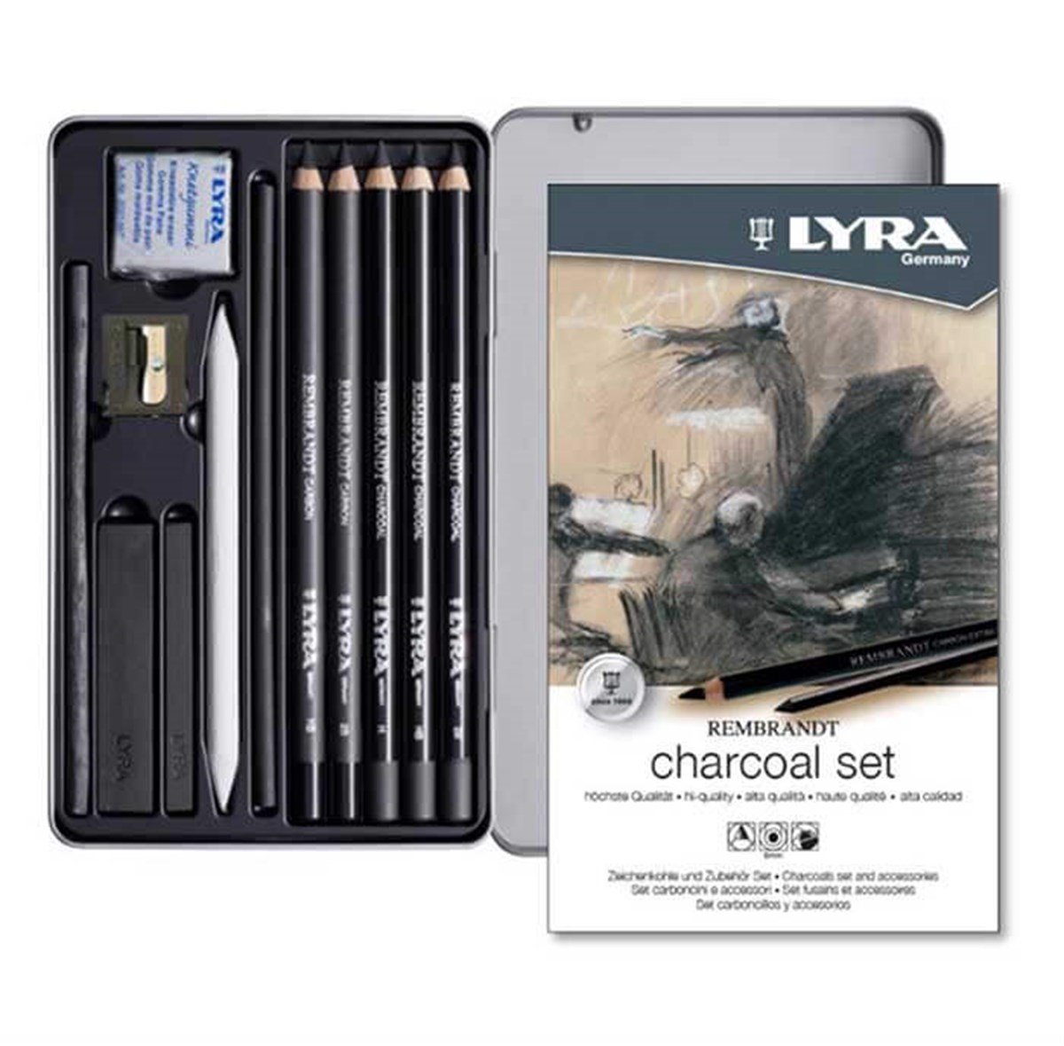 Lyra Rembrandt Charcoal Set 11 li Metal KutuTeknik Çizim ve Grafik KalemleriLyra