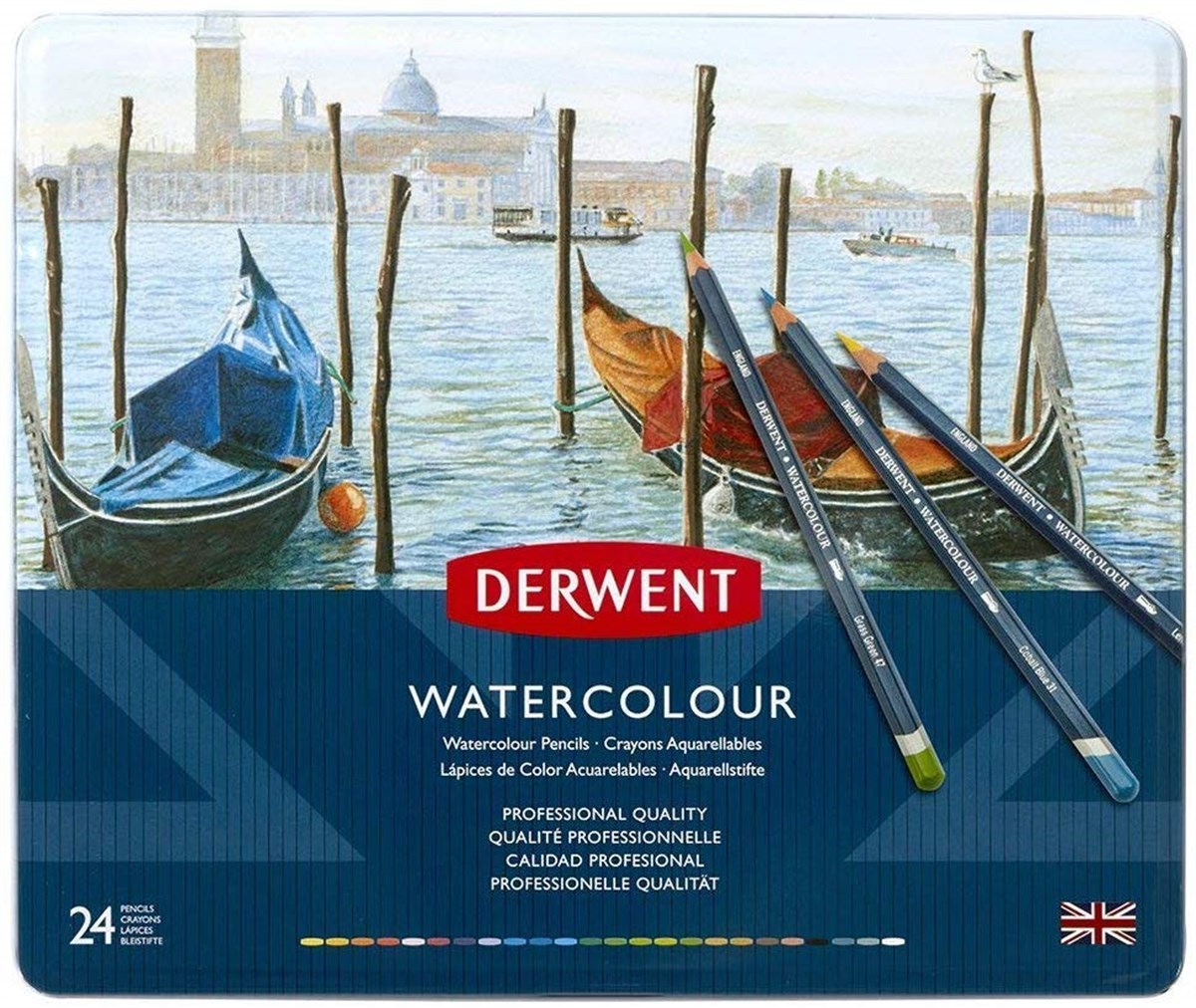 Derwent32883Derwent Watercolour 24'lü Suluboya Kalem Seti Teneke Kutu