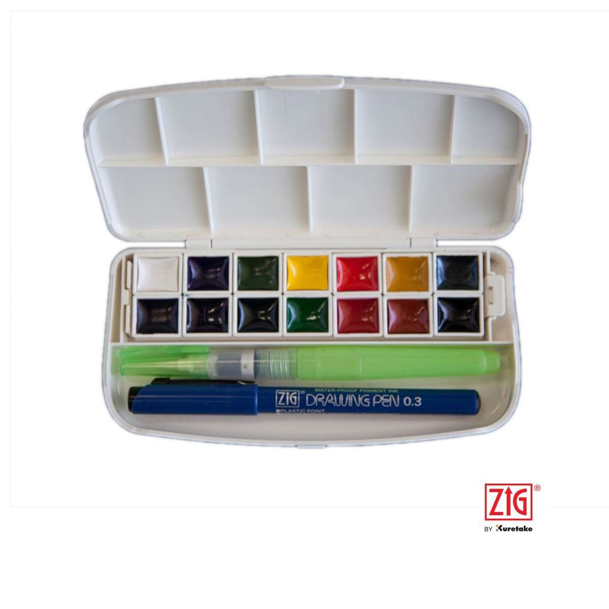 Zig Kuretake 14 Renk Transparan Suluboya Plastik Kutu Set