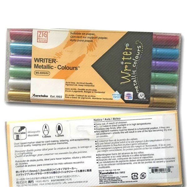 Zig Davetiye Kalemi Metalik Renkler - 6lı Set MS-8000/6V