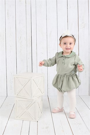 Açık Yeşil Rengi Organik Kız Bebek Tulum Elbise NK01015AY 3-6A (3 AY- 1 YAŞ)