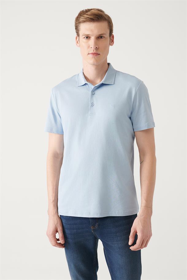 Açık Mavi Düğmeli  Polo Yaka T-Shirt