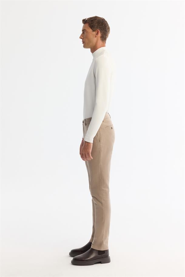 Bej Klasik Bel Slim Fit Chino Pantolon
