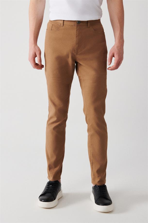 Kamel Armürlü Esnek 5 Cepli Slim Fit Dar Kesim Kanvas Pantolon