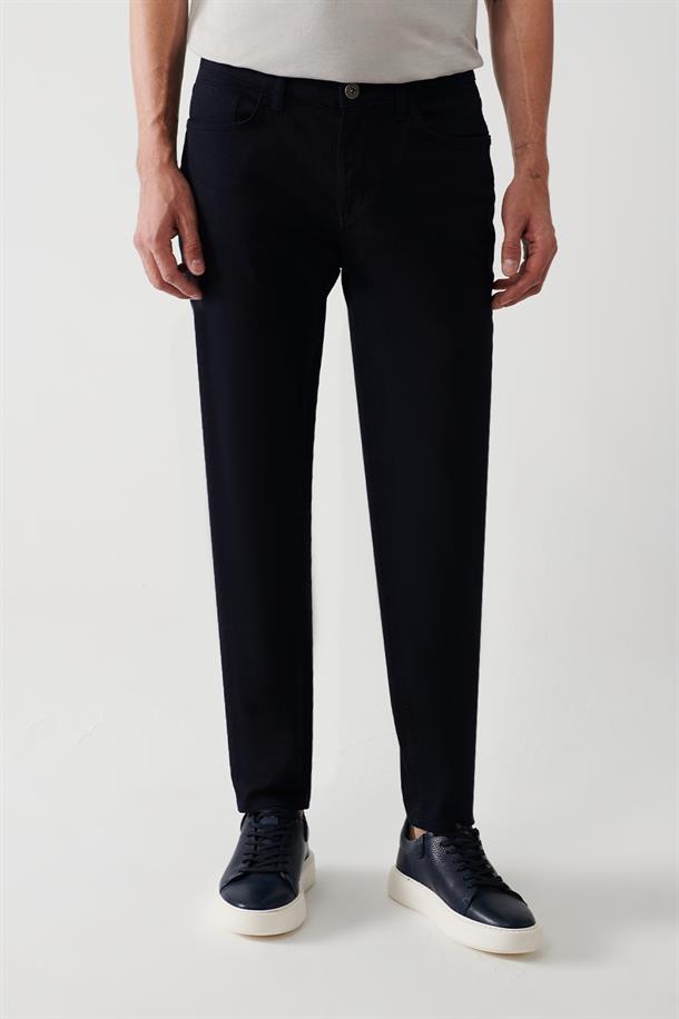 Lacivert Armürlü 5 Cepli Slim Fit Dar Kesim Kanvas Esnek Pantolon