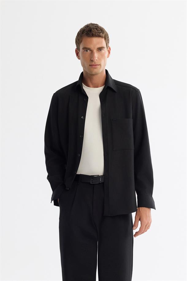 Siyah Klasik Bel Plileli Baggy Fit Pantolon