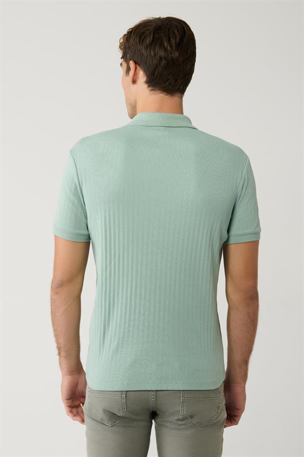 Su Yeşili T-Shirt Fermuarlı Jakarlı Regular Fit 