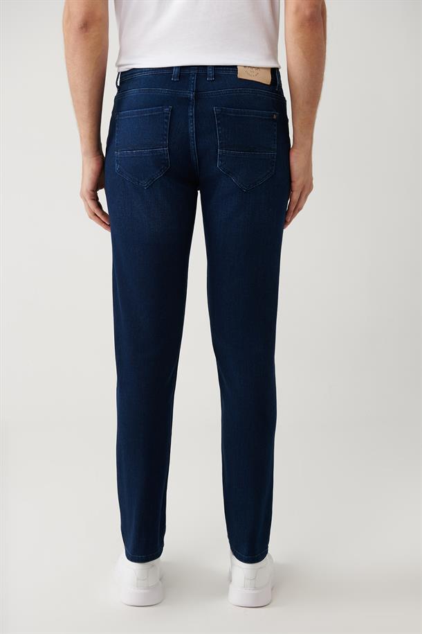Lacivert Bıyık Eskitme Yıkamalı Overdye Denim