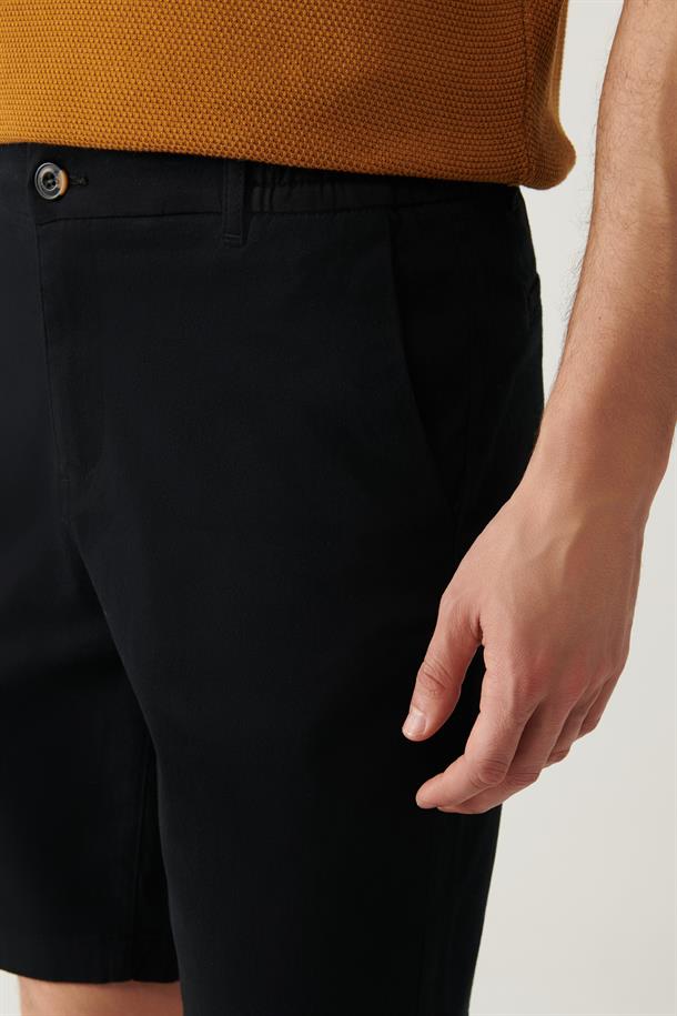 Siyah Beli Lastikli Yumuşak Tuşeli Aspendos Relaxed Fit Şort