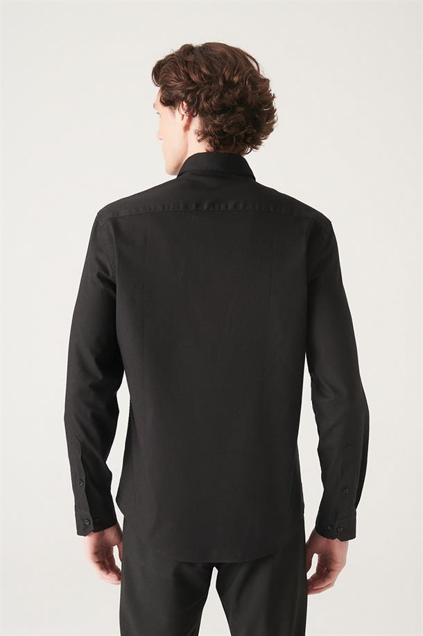 Siyah Oxford %100 Pamuk Regular Fit Gömlek